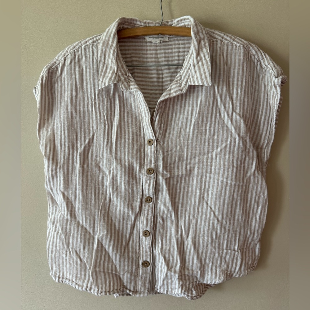 beachlunchlounge Beige Striped Button-Down Shirt